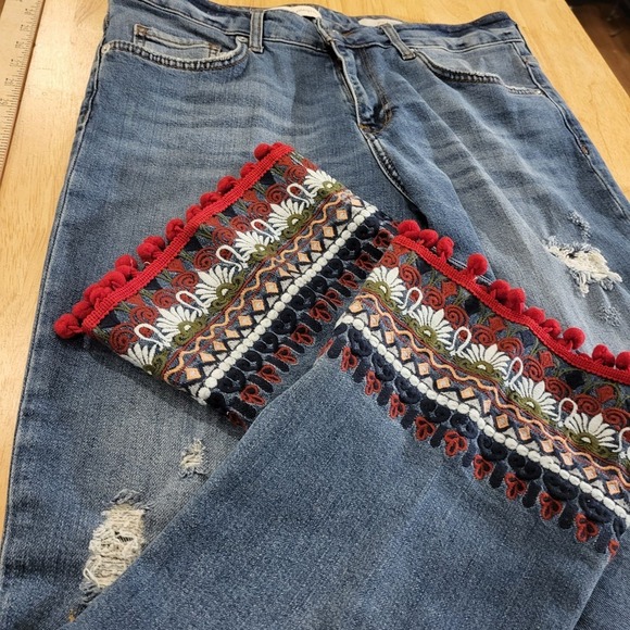 Pilcro & The Letterpress Anthropologie Jeans Embroidered Embellishments Cuff 30 - Picture 5 of 10
